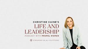 Podcast promotion with smiling woman and text.